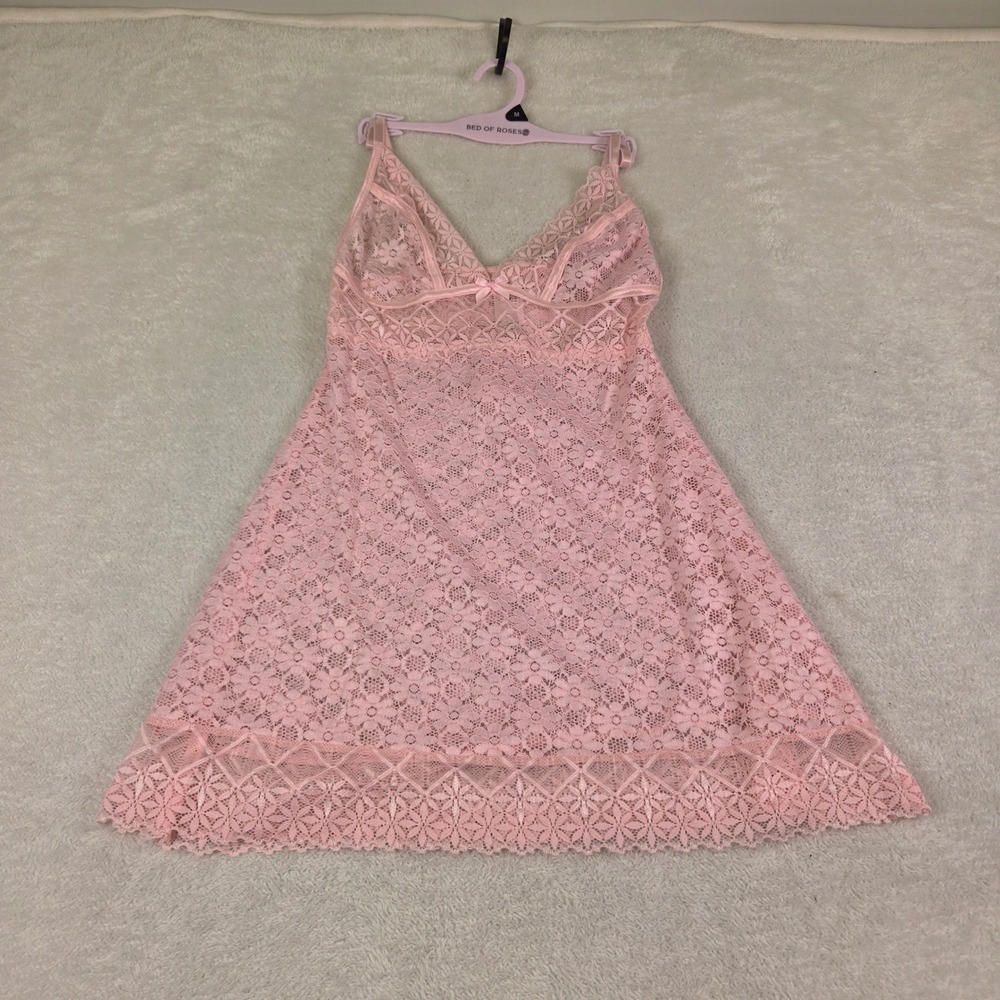 Bed of Roses Pink Lace Chemise Set 2 Piece Floral Babydoll BET059B Mens M